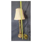 Classic Brass Table Lamp with Ornate Base and Cream Shade