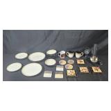 Kitchen and Dining Set with Sango Nova Black Dishes, Wine Opener, Wine-Themed Coasters, Mugs, and Glassware