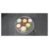 Home Decor Lot with Faux Ivy Plant, Murano Like Glass Swan Dish (label is worn), Votive Candles, and Ornate Candle Holder