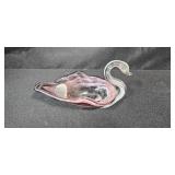 Home Decor Lot with Faux Ivy Plant, Murano Like Glass Swan Dish (label is worn), Votive Candles, and Ornate Candle Holder