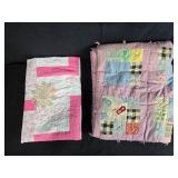 Set of 2 Handmade Patchwork Quilts with Embroidered Quotes
