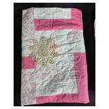 Set of 2 Handmade Patchwork Quilts with Embroidered Quotes