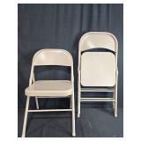 Set of 3 Metal Folding Chairs Beige and 1 Metal Chair w Patterned Seat