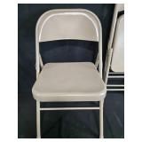 Set of 3 Metal Folding Chairs Beige and 1 Metal Chair w Patterned Seat