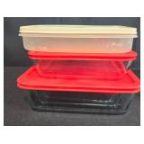Glass Food Storage Containers and White Covered Casserole Dish