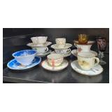 Collection of Vintage Teacups, Saucers, and Glassware Including Royal Stafford, Merit, Royal Albert