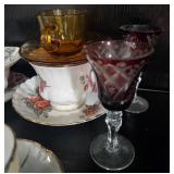 Collection of Vintage Teacups, Saucers, and Glassware Including Royal Stafford, Merit, Royal Albert