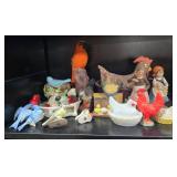 Collection of Vintage Bird and Chicken Figurines with Farm Theme