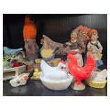 Collection of Vintage Bird and Chicken Figurines with Farm Theme