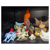 Collection of Vintage Bird and Chicken Figurines with Farm Theme