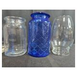 Set of 5 Assorted Glass Vases Including Blue Patterned Vase