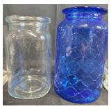 Set of 5 Assorted Glass Vases Including Blue Patterned Vase