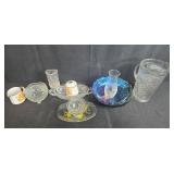 Collection of Vintage Glassware and Ceramics Including Pitcher, Bowls, and Decorative Cup