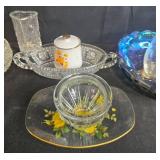 Collection of Vintage Glassware and Ceramics Including Pitcher, Bowls, and Decorative Cup