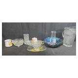 Collection of Vintage Glassware and Ceramics Including Pitcher, Bowls, and Decorative Cup