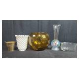 Collection of Vintage Glass and Metal Vases and Bowls