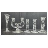 Collection of Crystal Glass Candle Holders with Dual and Single Designs