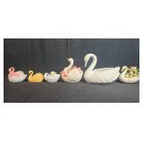 Collection of 6 Vintage Porcelain Swan Figurines Some Made in Japan
