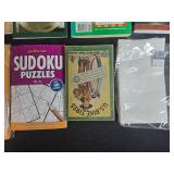 Board Game and Book Lot with Puzzles, Word Games, and Vintage Cards