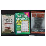 Board Game and Book Lot with Puzzles, Word Games, and Vintage Cards