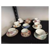 Set of Vintage Floral Porcelain Tea Cups and Saucers Mixed Patterns