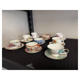 Set of Vintage Floral Porcelain Tea Cups and Saucers Mixed Patterns