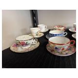 Set of Vintage Floral Porcelain Tea Cups and Saucers Mixed Patterns