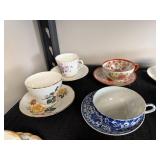 Set of Vintage Floral Porcelain Tea Cups and Saucers Mixed Patterns