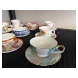 Set of Vintage Floral Porcelain Tea Cups and Saucers Mixed Patterns