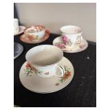 Set of Vintage Floral Porcelain Tea Cups and Saucers Mixed Patterns