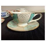 Set of Vintage Floral Porcelain Tea Cups and Saucers Mixed Patterns