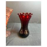 Lot of 3 Vintage Glass Vases - Clear, Pink, and Ruby Red