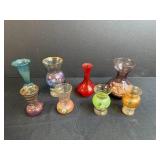 Set of Vintage Miniature Glass Vases Hand Decorated
