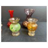 Set of Vintage Miniature Glass Vases Hand Decorated