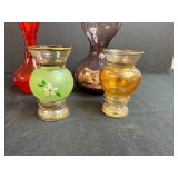Set of Vintage Miniature Glass Vases Hand Decorated