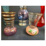 Set of Vintage Miniature Glass Vases Hand Decorated