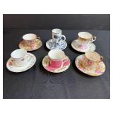 Set of Vintage Miniature Porcelain Teacups and Saucers