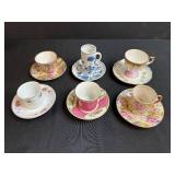 Set of Vintage Miniature Porcelain Teacups and Saucers