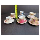 Set of Vintage Miniature Porcelain Teacups and Saucers