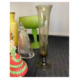 Collection of Vintage Glass Vases, Trinket Boxes, and Avon Bell