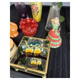Collection of Vintage Glass Vases, Trinket Boxes, and Avon Bell