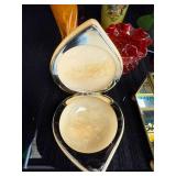 Collection of Vintage Glass Vases, Trinket Boxes, and Avon Bell