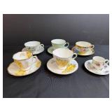 Collection of 6 Vintage Teacup and Saucer Sets - Royal Albert, Hand Painted Japan, and Assorted Designs