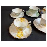 Collection of 6 Vintage Teacup and Saucer Sets - Royal Albert, Hand Painted Japan, and Assorted Designs