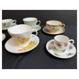 Collection of 6 Vintage Teacup and Saucer Sets - Royal Albert, Hand Painted Japan, and Assorted Designs