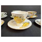Collection of 6 Vintage Teacup and Saucer Sets - Royal Albert, Hand Painted Japan, and Assorted Designs