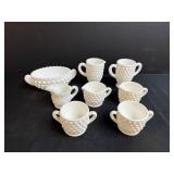 Vintage Hobnail Milk Glass Miniature Tea Set, 8 Pieces