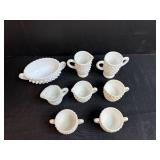 Vintage Hobnail Milk Glass Miniature Tea Set, 8 Pieces