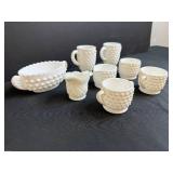 Vintage Hobnail Milk Glass Miniature Tea Set, 8 Pieces