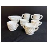 Vintage Hobnail Milk Glass Miniature Tea Set, 8 Pieces